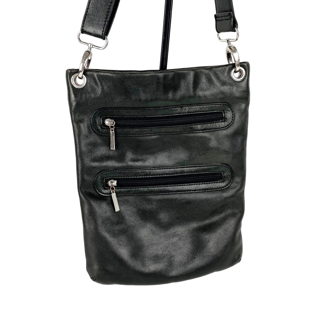 Margot Genuine Leather Shoulder Bag Purse Black Satchel Handbag Many Pockets